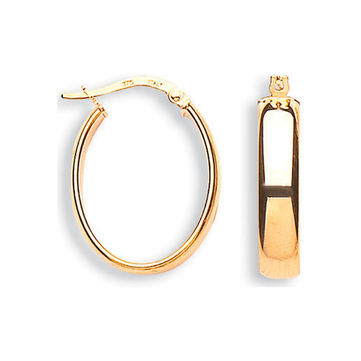 Yellow Gold Oval Tube Hoop Earrings - 9ct Gold - Image 2