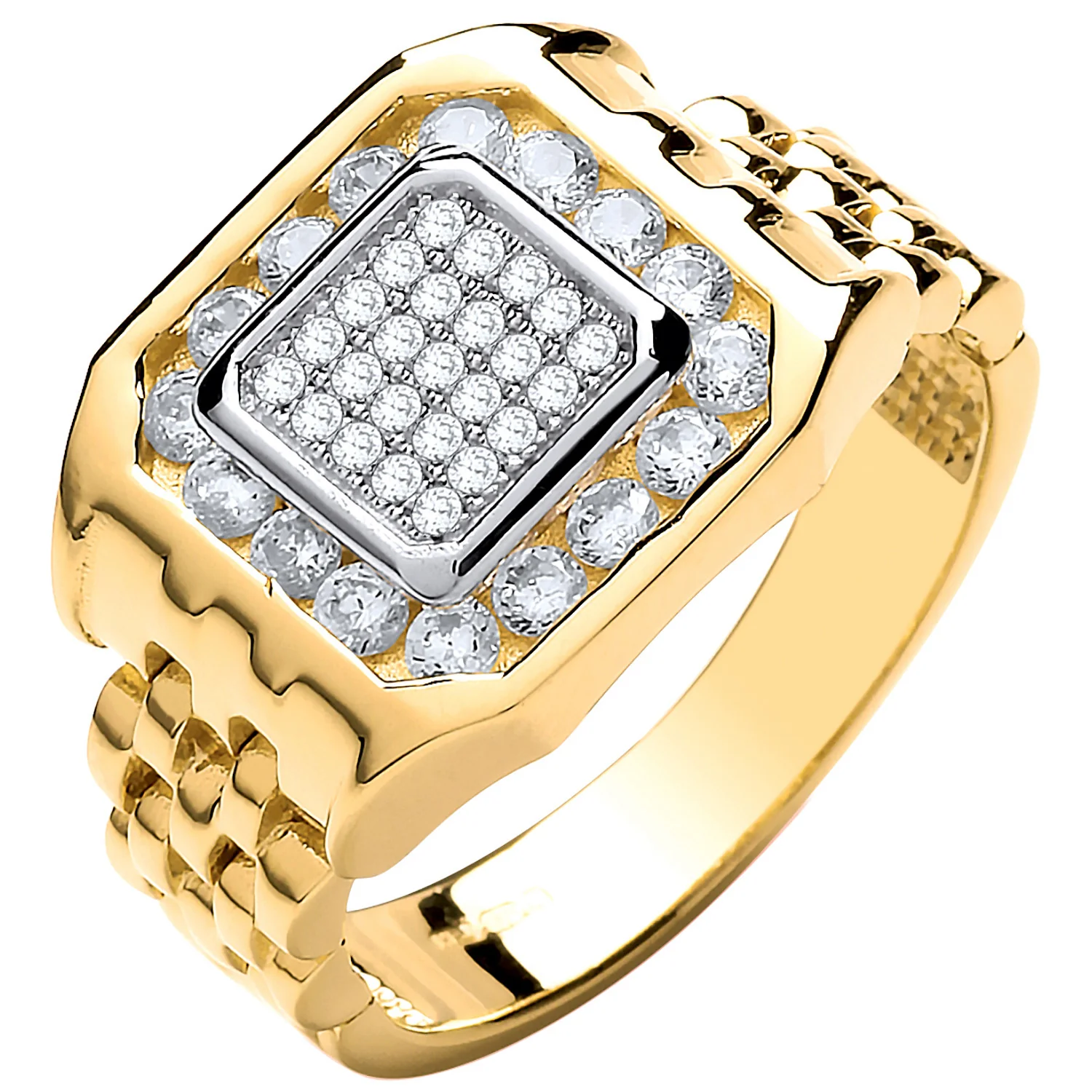 Yellow Gold Panther Link & Cubic Zirconia's Gents Ring - 9ct Gold - Image 2