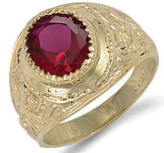 Yellow Gold Red Cubic Zirconia College Ring - 9ct Gold - Image 2
