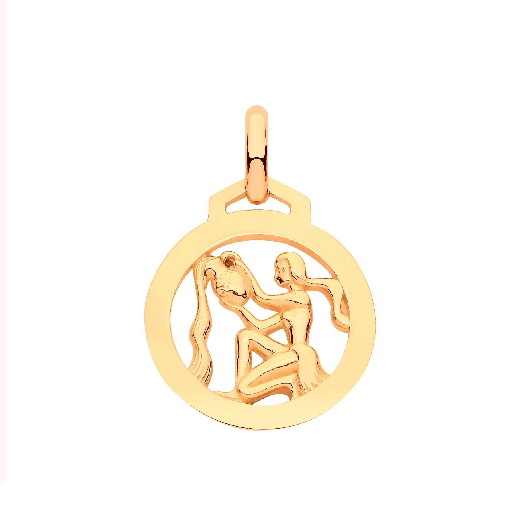 Yellow Gold Round Zodiac Pendant AQUARIUS - 9ct Gold - Image 2