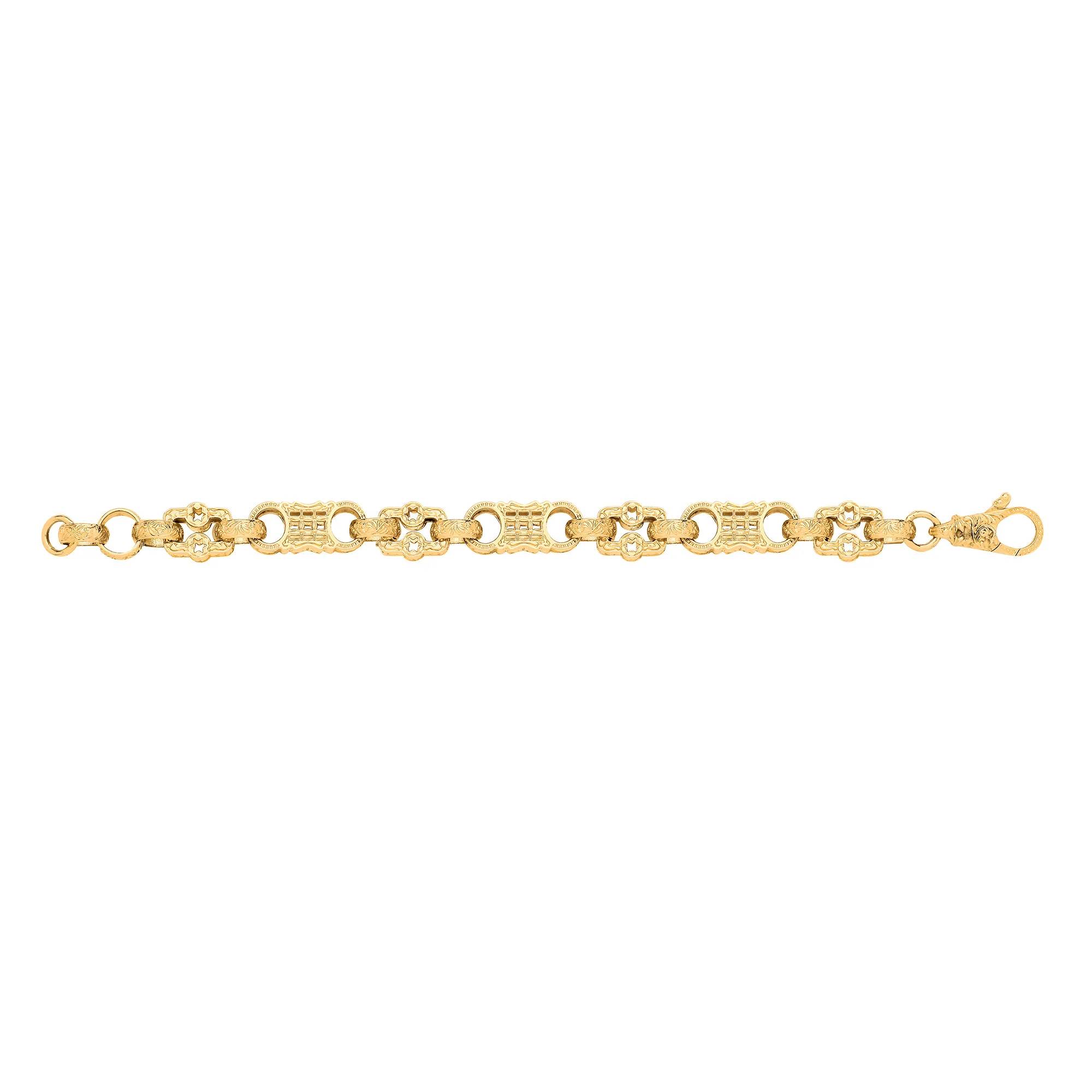 Yellow Gold Stars & Bars Gents Large Link Bracelet - 9ct Gold - Image 2