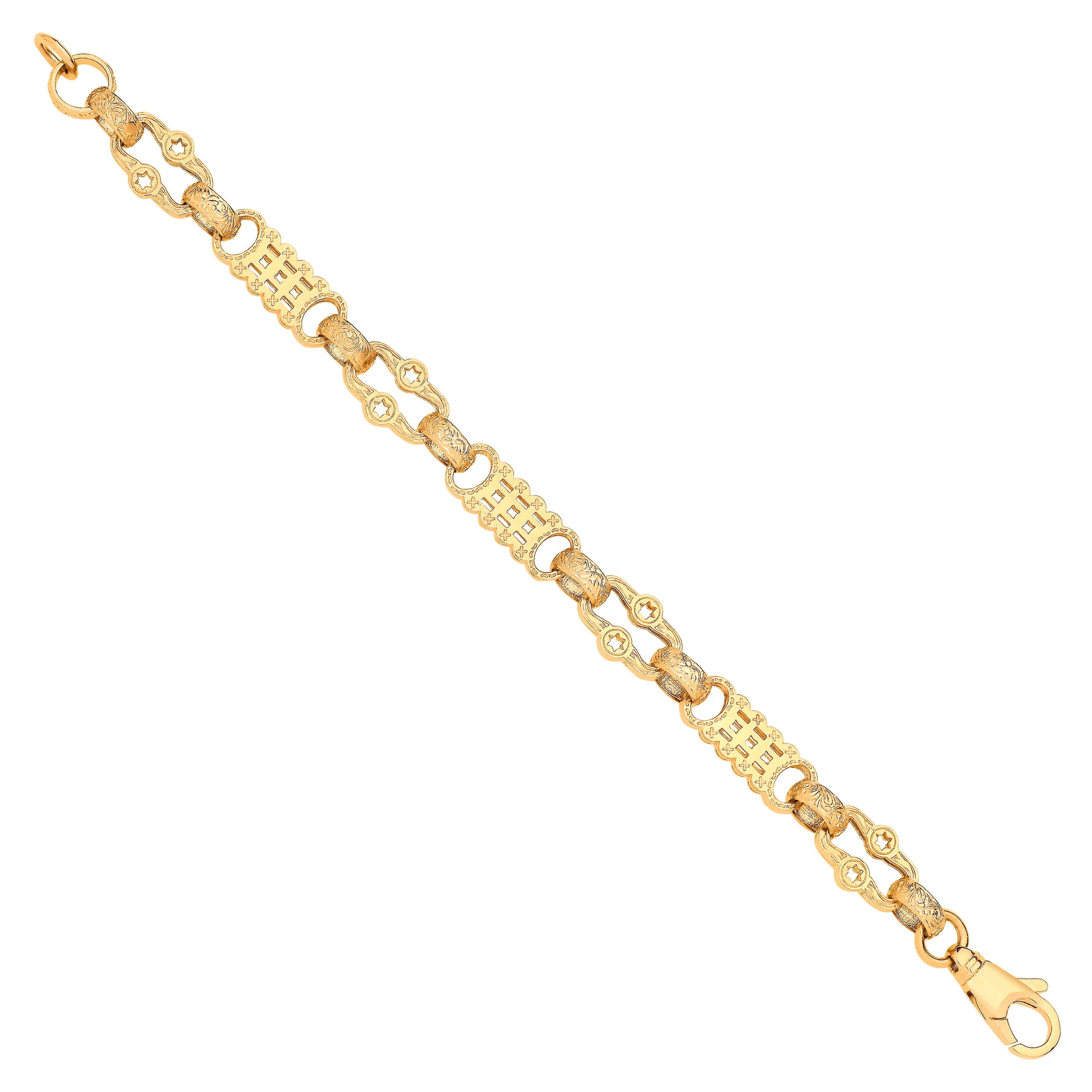 Yellow Gold Stars & Bars Gents Medium Link Bracelet - 9ct Gold - Image 2
