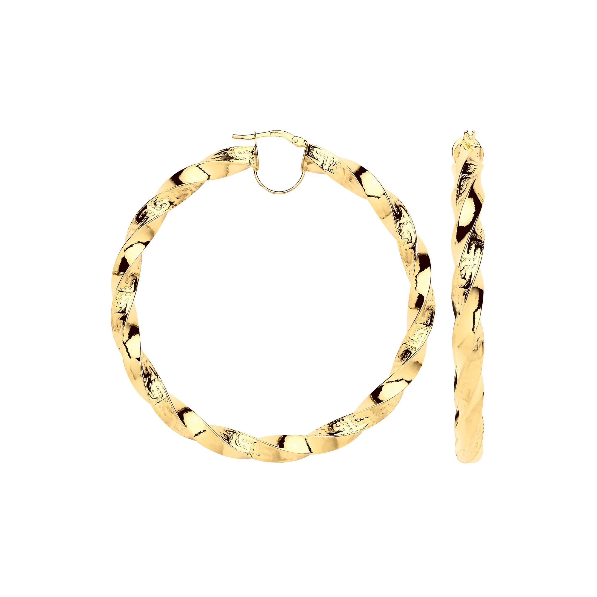 Yellow Gold Twisted Greek Key 60mm Hoop Earrings - 9ct Gold - Image 2