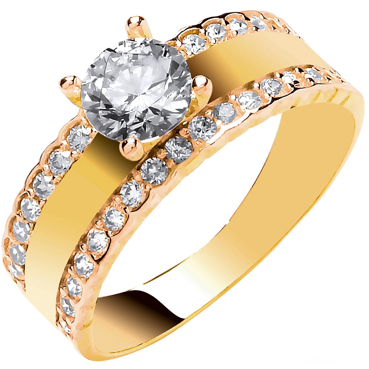 Yellow Gold with Two Rows of Cubic Zirconia's Engagement Ring - 9ct Gold - Image 2