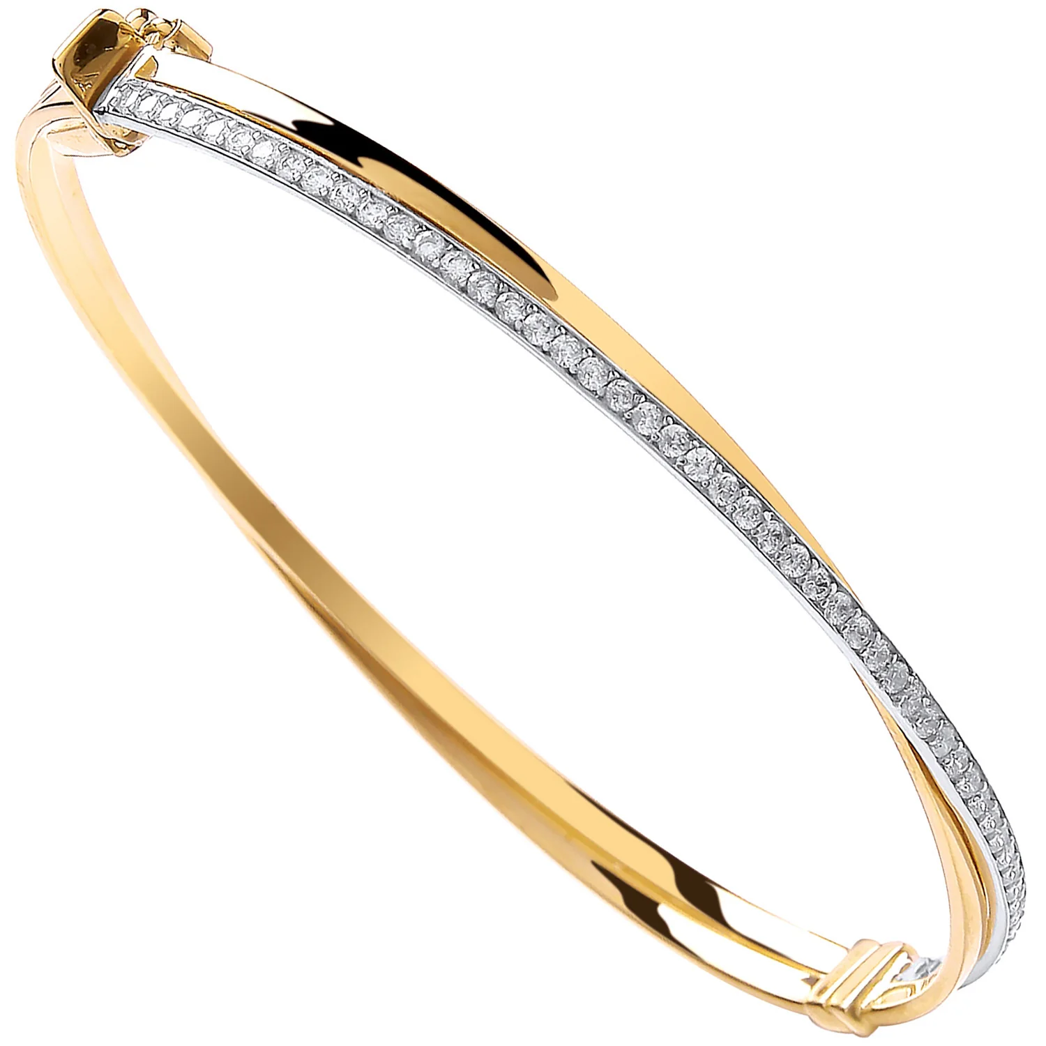Yellow Gold X Over Cubic Zirconia Ladies Bangle - 9ct Gold - Image 2