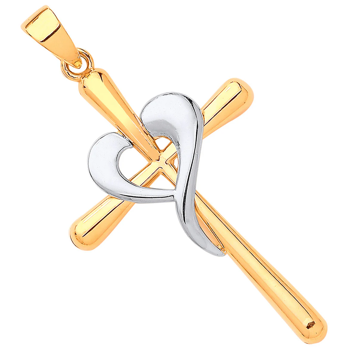 Yellow White Gold Cross Heart Pendant - 9ct Gold - Image 2
