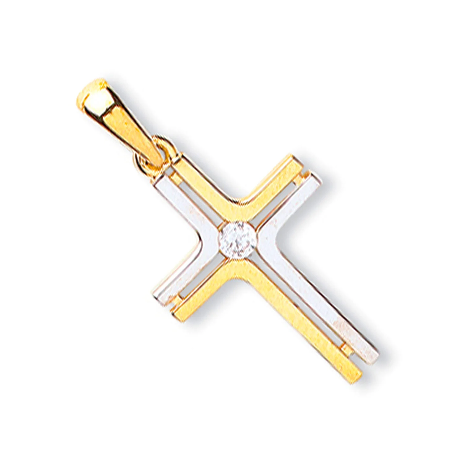 Yellow & White Gold Fancy Cubic Zirconia Cross - 9ct Gold - Image 2