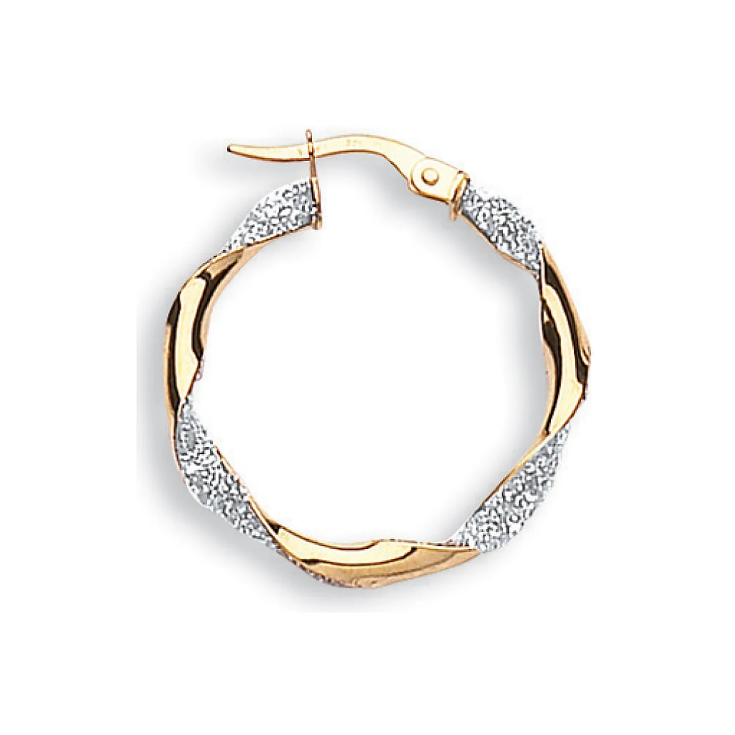 Yellow & White Gold Glitter Finish Twisted 25mm Hoop Earrings - 9ct Gold - Image 2