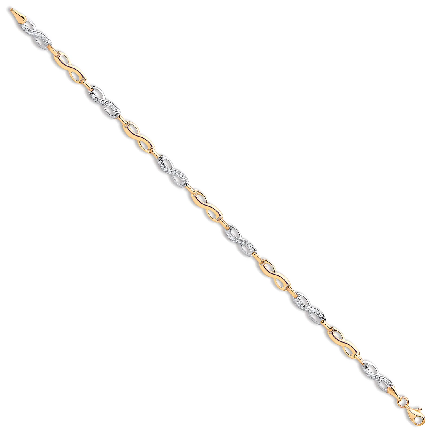Yellow & White Gold Infinity Cubic Zirconia Ladies Bracelet - 9ct Gold - Image 2