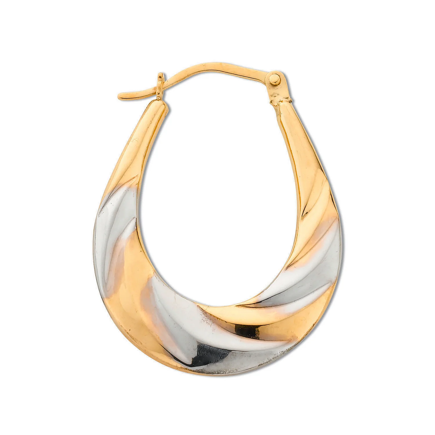 Yellow & White Gold Oval Hoop Earrings - 9ct Gold - Image 2