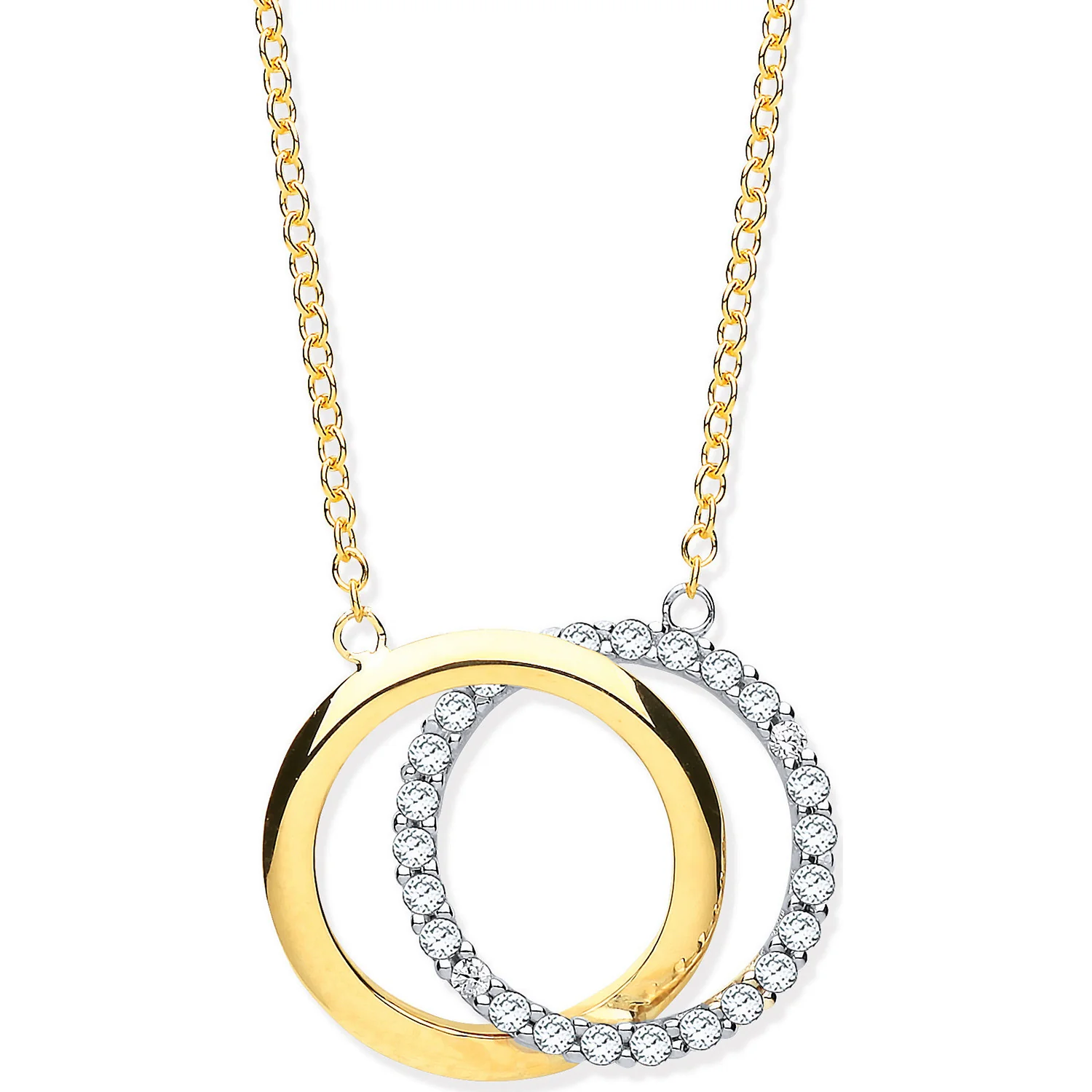 Yellow & White Gold Plain & Cubic Zirconias Circles Pendant on 18" Chain - 9ct Gold - Image 2
