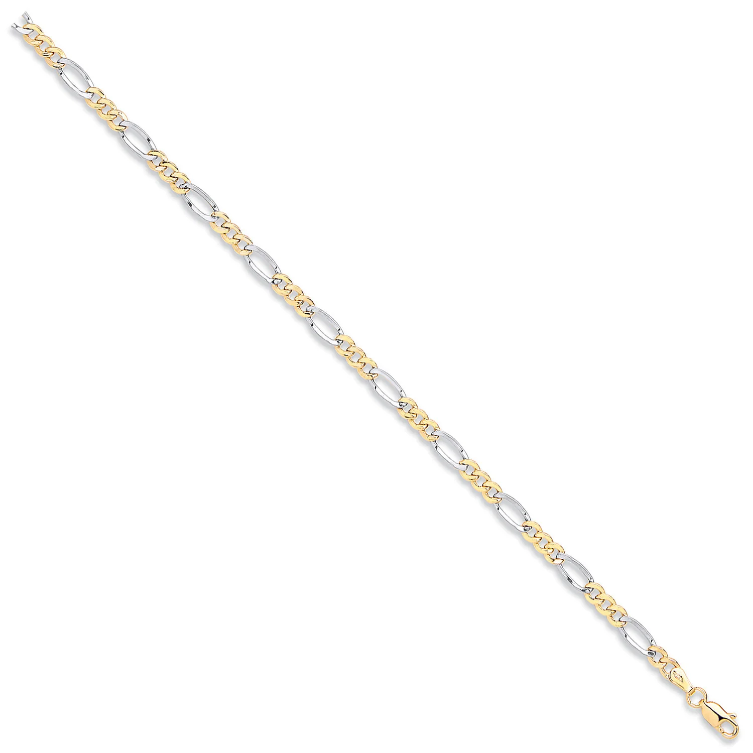 Yellow & White Gold Rhodium Plated 4.0mm Hollow Figaro Chain/Bracelet - 9ct Gold - Image 2