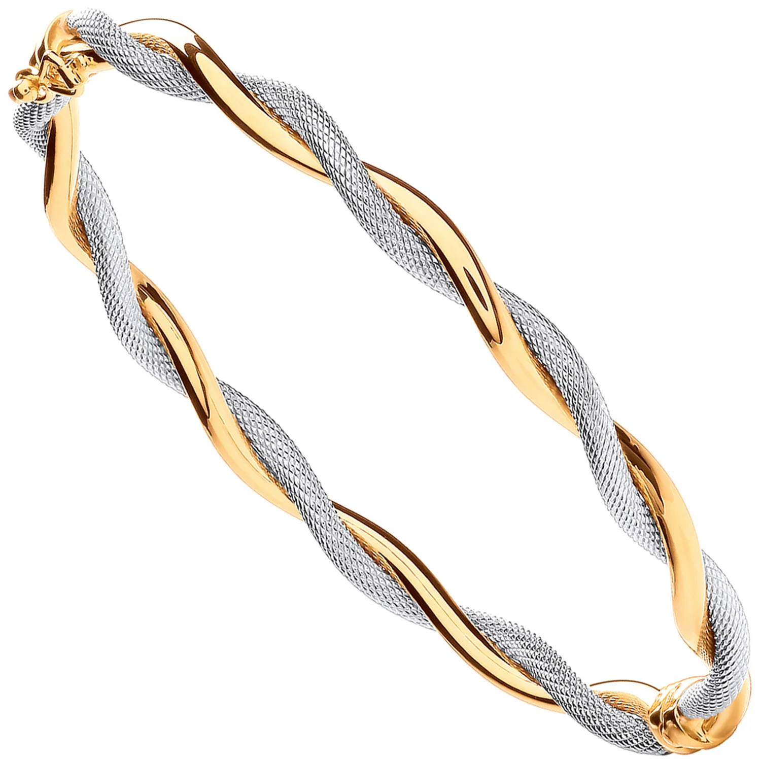 Yellow&White Gold Twist Hollow Oval Bangle - 9ct Gold - Image 2