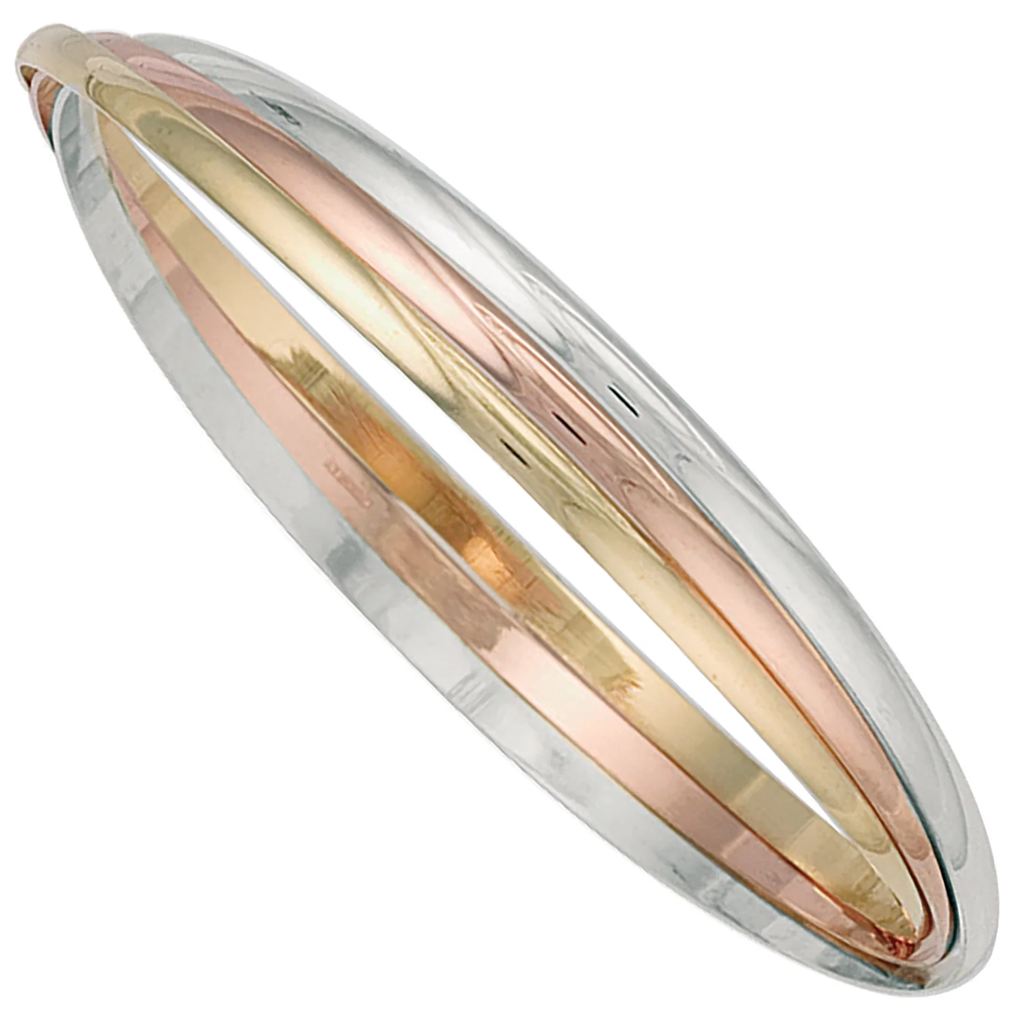 Yellow White & Rose Gold 3mm Russian Wedding Bangle - 9ct Gold - Image 2