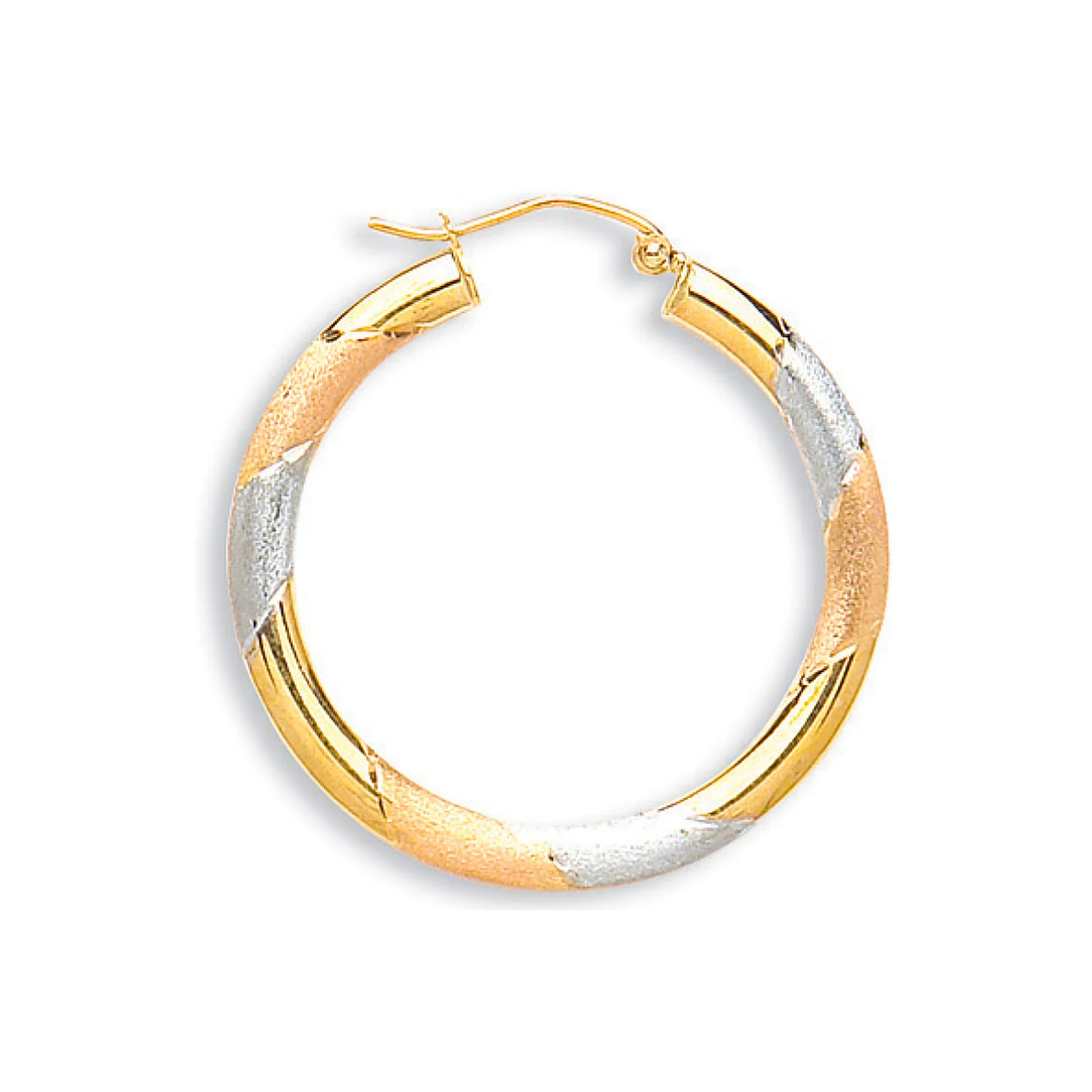 Yellow White & Rose Gold D/C 30mm Hoop Earrings - 9ct Gold - Image 2