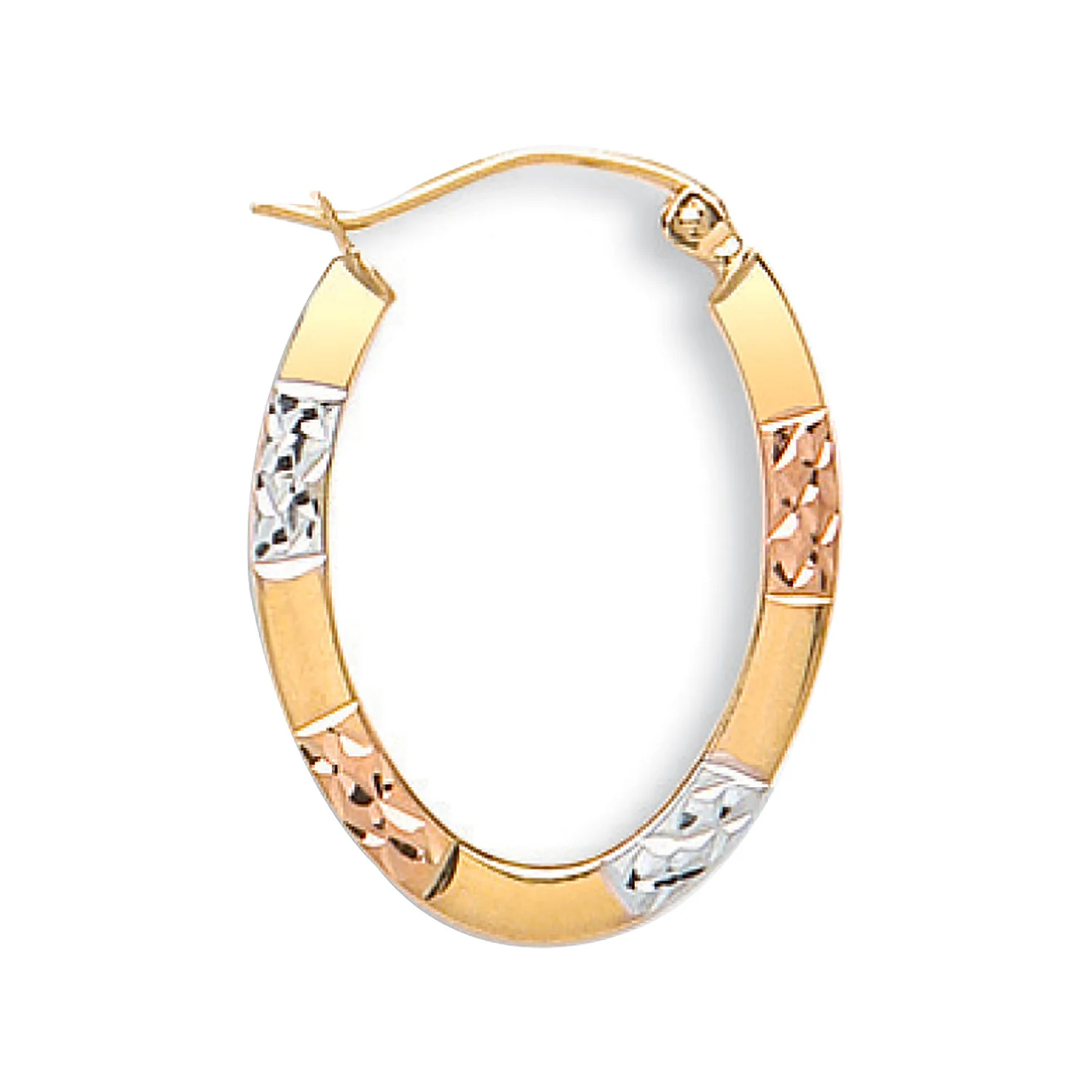 Yellow White & Rose Gold D/C Oval Creoles - 9ct Gold - Image 2