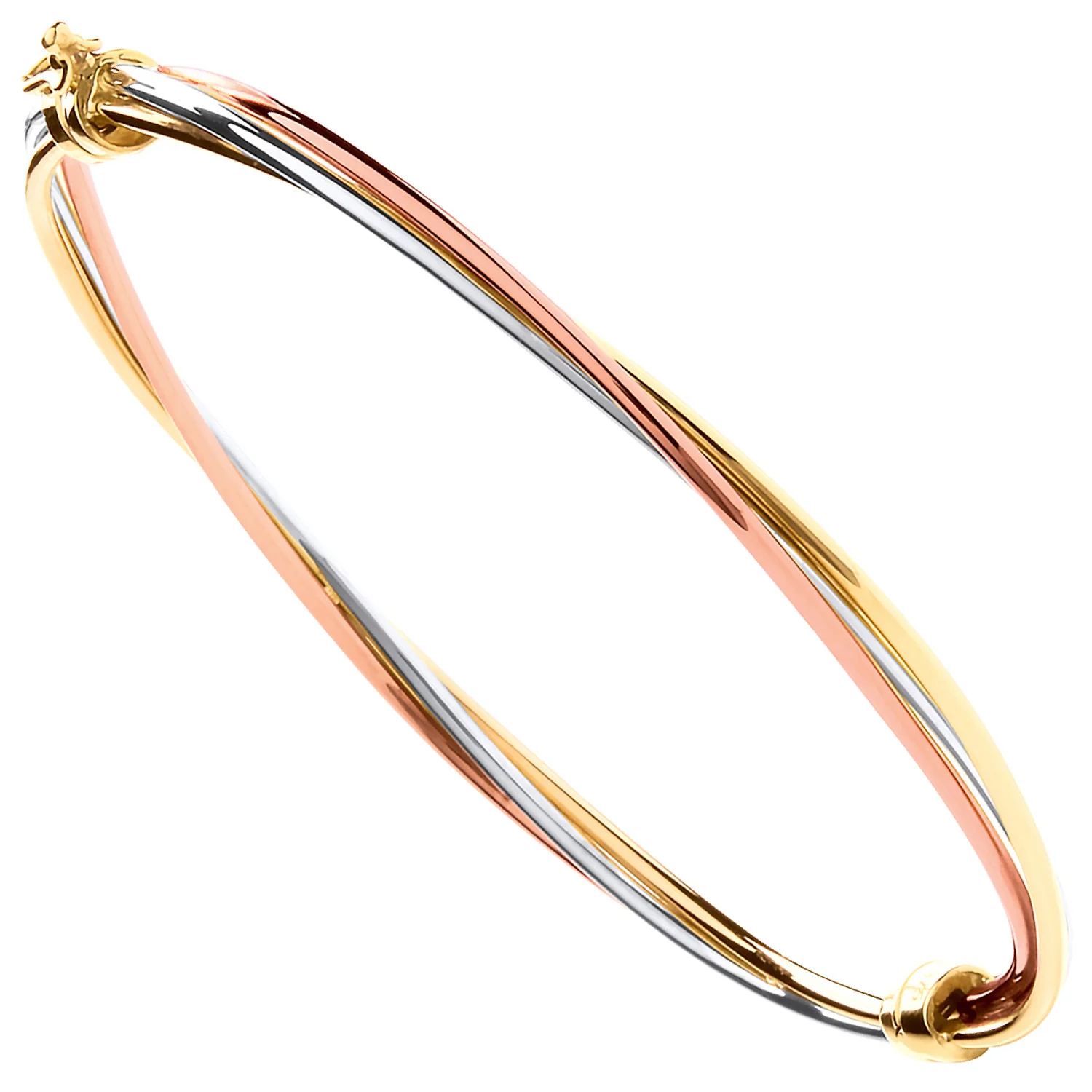Yellow, White & Rose Gold Hollow Tube Ladies Bangle - 9ct Gold - Image 2