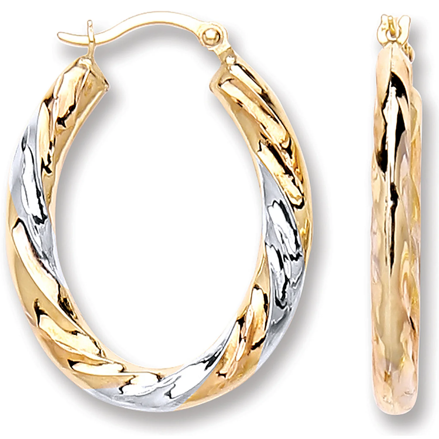 Yellow White & Rose Gold Oval Twist Earrings - 9ct Gold - Image 2
