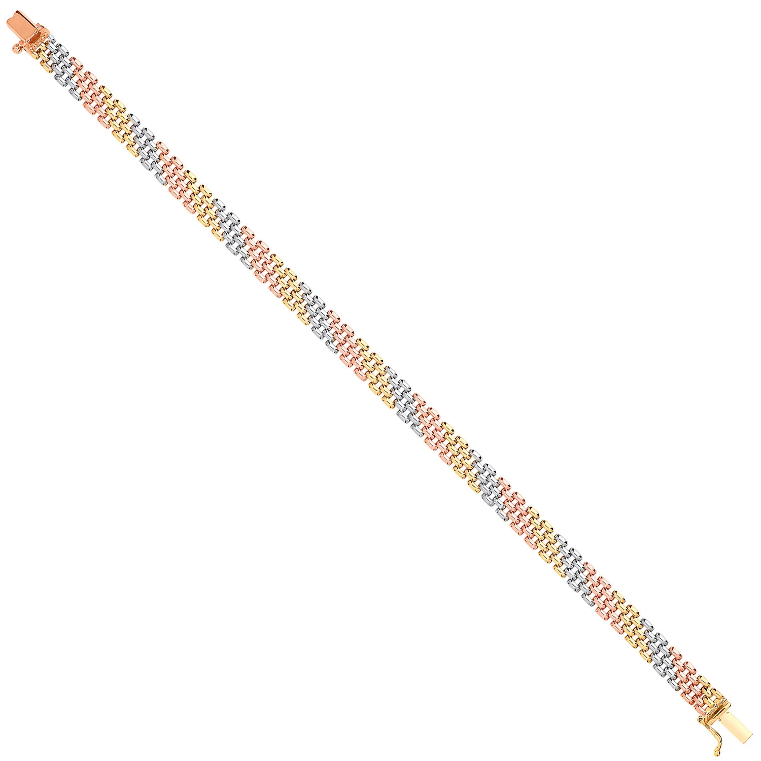 Yellow, White & Rose Gold Panther Link Ladies Bracelet - 9ct Gold - Image 2